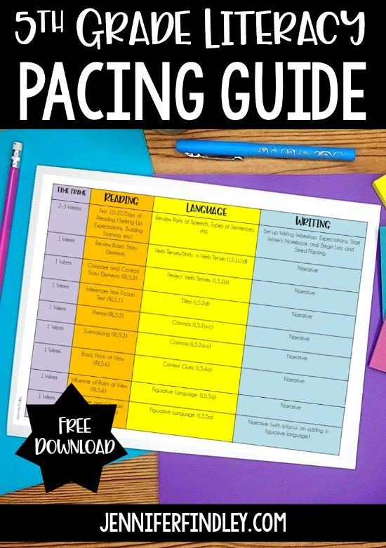 5th Grade Ela Pacing Guide Free Teaching With Jennifer Findley