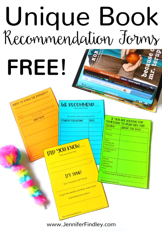 Free Book Recommendation Templates Teaching With Jennifer Findley