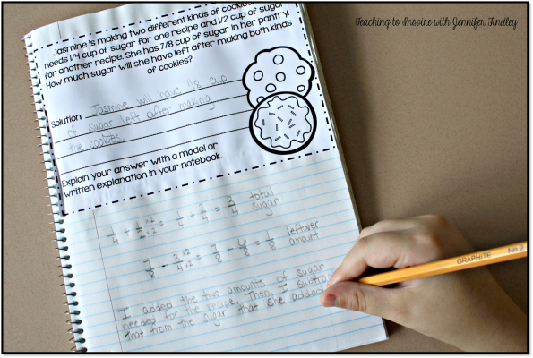 This teacher uses word problems in her interactive math notebooks as one way to ensure she regularly incorporates words problems in her instruction. FREE examples on the post.