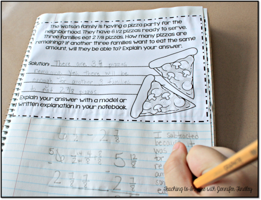 This teacher uses word problems in her interactive math notebooks as one way to ensure she regularly incorporates words problems in her instruction. FREE examples on the post.
