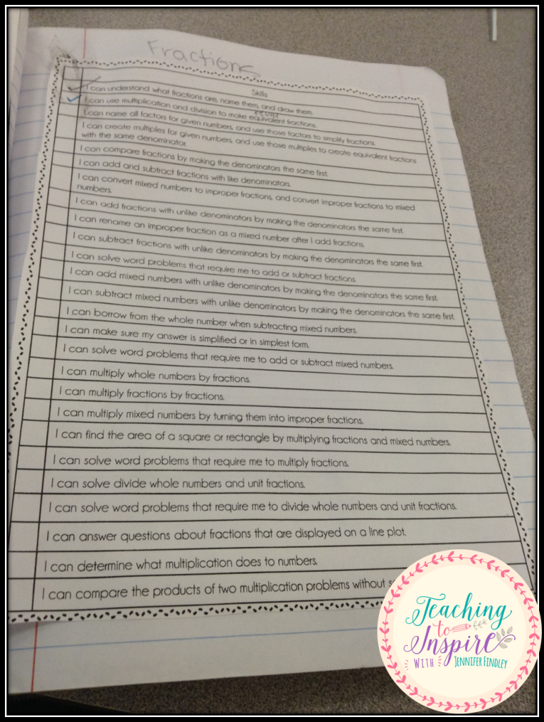 Fraction Pacing and I Can Checklist Freebie