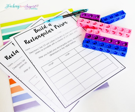 Free printable centers for using linking cubes or katie cubes to review volume.