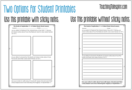 September 11th Lesson Free Printables To Use With Paired Read Alouds