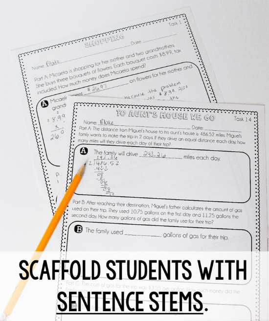 Providing students sentences stems as a way of scaffolding is just one tip to help students succeed with word problems. Read seven more ways on this post.