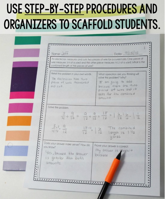 Providing students with step-by-step procedures and organizers is just one tip to help students succeed with word problems. Read seven more ways on this post.