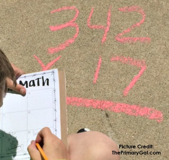 Sidewalk SCOOT is a great way to get your students learning outside. Read more about this activity and NINE other outdoor learning activities on this post.