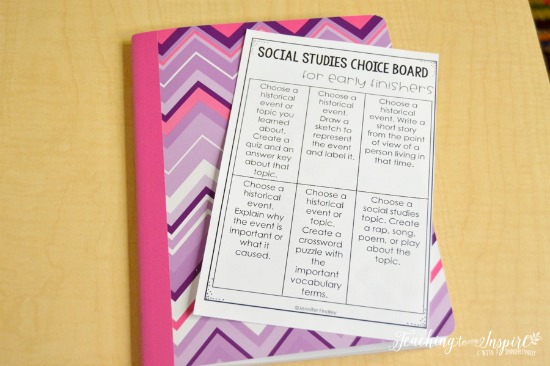 Using early finisher activities that tie in to your curriculum will give you the biggest bang for your buck. Grab this free early finisher social studies choice board!