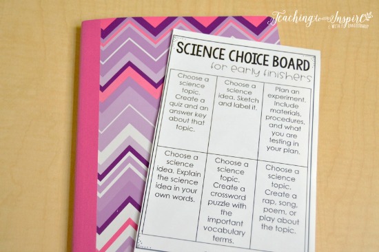Using early finisher activities that tie in to your curriculum will give you the biggest bang for your buck. Grab this free early finisher science choice board!