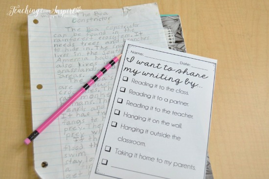 When students finish one writing piece (before starting another), they quickly decide if they want to share this piece with others by filling out this form. 