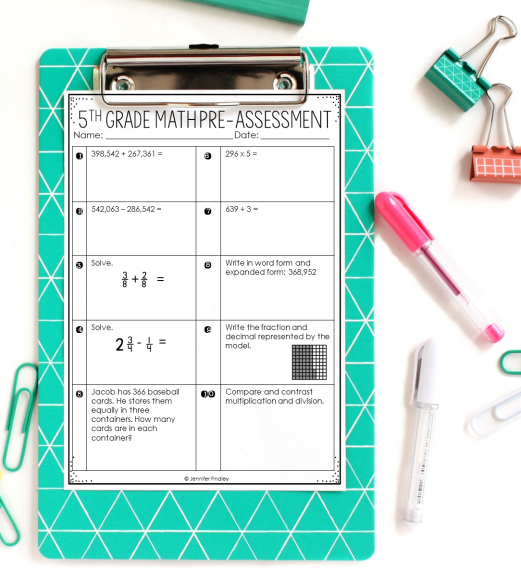 FREE math pre-assessments for grades 3-5 to use at the beginning of the year to help group your students for math centers and give you an overall picture of their math levels.