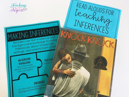 Knock Knock: My Dad's Dreams for Me is a great book for teaching students to infer. Read more suggested read alouds for inferences on this post. 