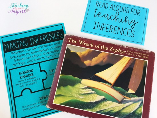 The Wreck of the Zephyr is a great book for teaching students to infer. Read more suggested read alouds for inferences on this post. 