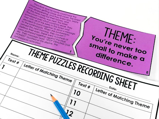 Determining theme reading puzzles...perfect for a 4th and 5th grade reading center