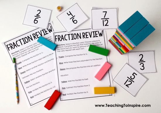 Want to review fractions in an engaging way? Click through to read about and download a FREE fraction game using Jenga blocks.