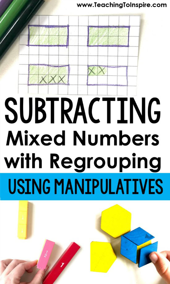 Subtracting mixed numbers with regrouping can be super tricky for some (or most) students. This post shares three ways to use manipulatives to help students conceptualize the process.