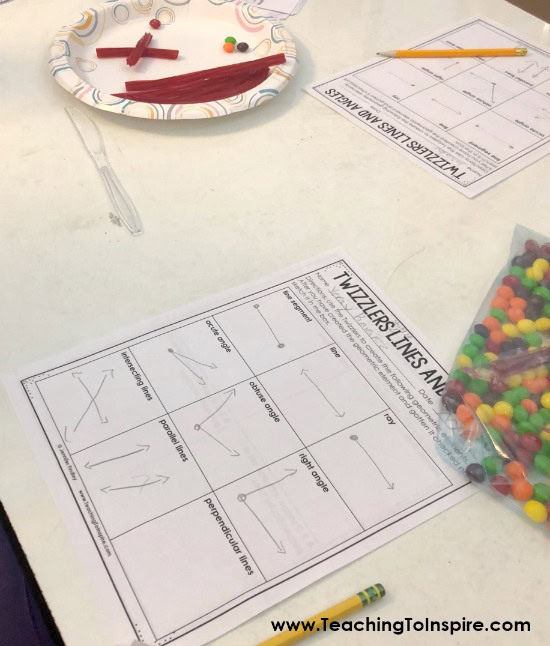 Teaching lines and angles? Check out this engaging activity using Twizzlers and Skittles! Read the details and grab all of the printables for free on this post.