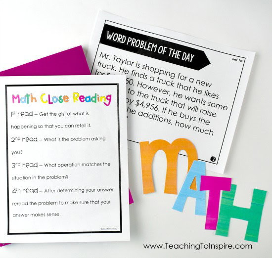 Close reading in math can be used to help students with tricky word problems, constructed response math tasks, or multi-part problems. Read more and grab some free close reading printables for math on this post.