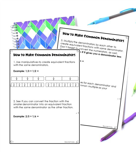 This post shares four ways to teach students to make common denominators when they are adding and subtracting fractions with unlike denominators. Use all four ways or choose the ones that work best for your students.