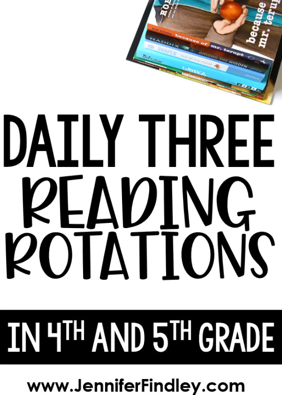 Daily 3 reading in 4th and 5th grade! Thinking about implementing a Daily Three reading structure for reading rotations? Check out this post for details and example activities for each roation.