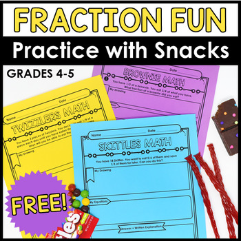 This fun multiplying and dividing fractions with snacks freebie contains 3 printables that can be used with snacks to model multiplying fractions by fractions, fractions by whole numbers, and dividing whole numbers by fractions.