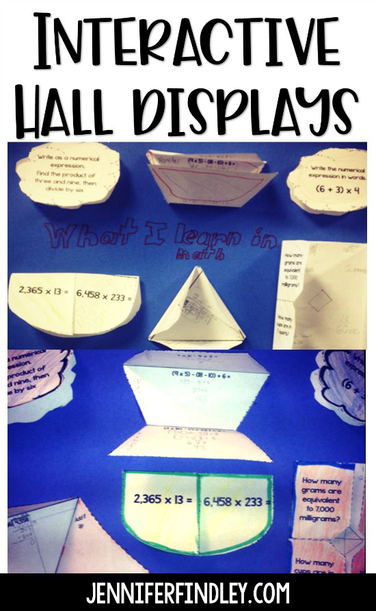 Interactive hall displays for students to show what they know using interactive notebook templates or foldable templates.