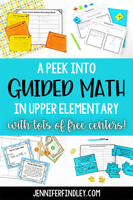 Take a peek into what guided math centers look like in an upper elementary classroom. Lots of FREE guided math centers included.