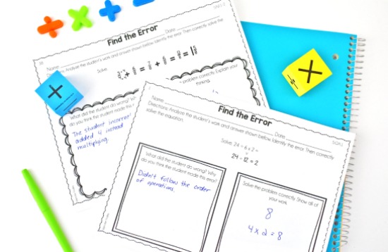 Error analysis tasks make perfect guided math centers. 