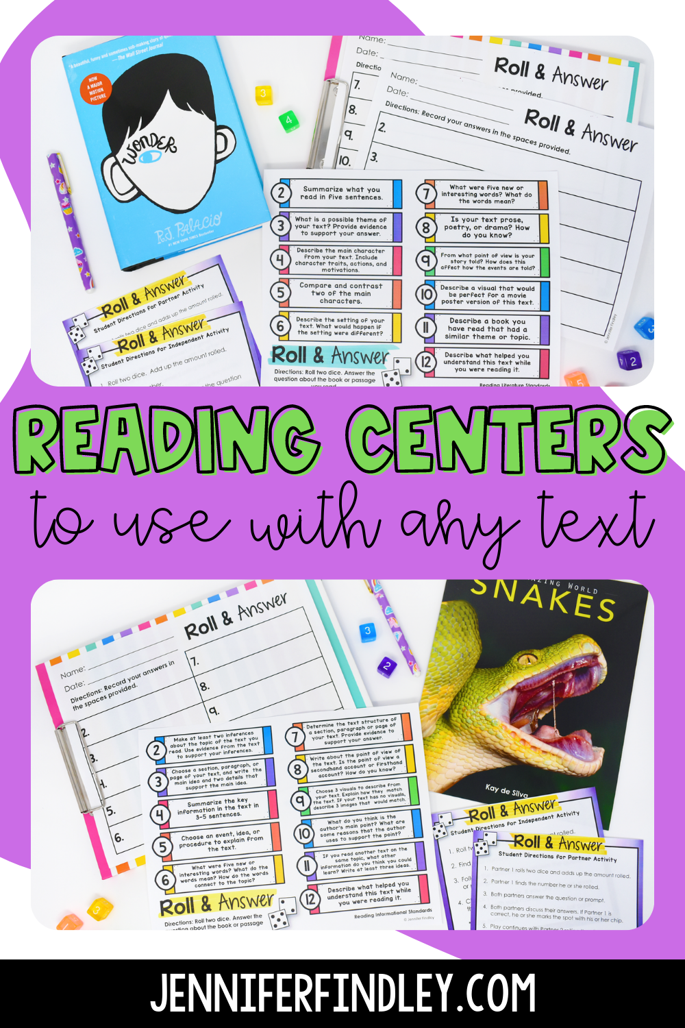 FREE 4th and 5th Grade Reading Centers to use with ANY text! Read more and grab the free reading centers to use with any book or passage that the students are reading. These free reading centers are perfect for literacy centers, reading stations, reader’s response, or during guided reading rotations.