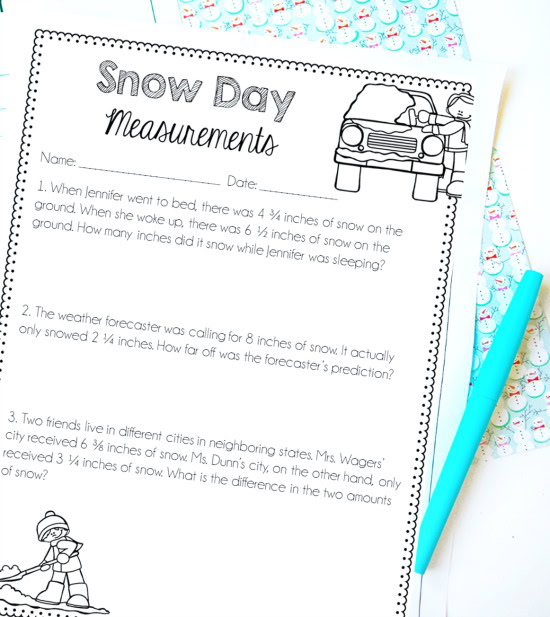 Engage your students before or after a snow day with these FREE snow day fraction word problems! Have snow and snow day math "fun"!