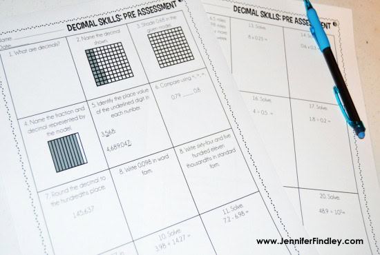 Resources for teaching decimals in 5th grade, including a free 5th grade decimals skills checkilst and a free decimals assessment.