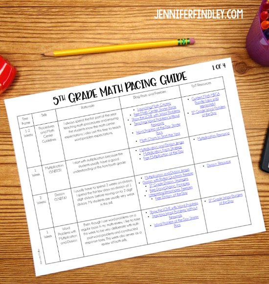 FREE 5th grade math pacing guide! This 5th grade math pacing guide includes the rationale and reasoning behind the pacing as well as links to freebies, blog posts, and resources.