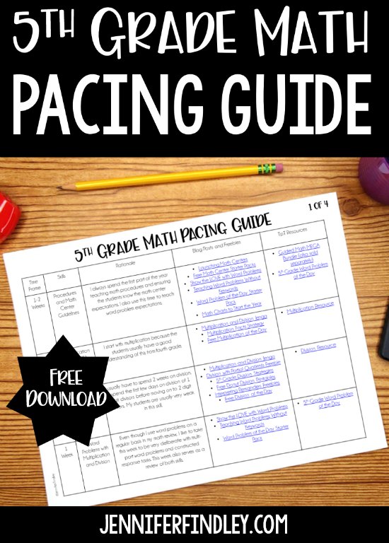 FREE 5th grade math pacing guide! This 5th grade math pacing guide includes the rationale and reasoning behind the pacing as well as links to freebies, blog posts, and resources.