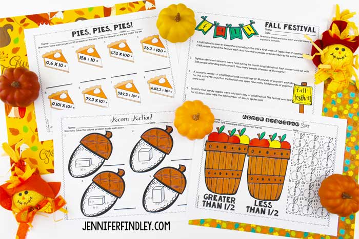 Fall-themed math worksheets and printables for grades 4-5