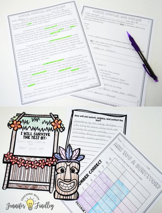 Engage your students with Survivor Themed Game Show Reading Test Prep! Paper and pencil test prep can be engaging, too! Read 6 ways to making test prep more engaging even with paper and pencil work!