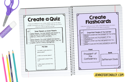 Use these free printables in an interactive notebook to practice studying.