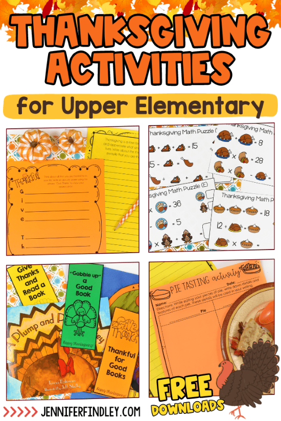 Thanksgiving activities for 4th and 5th graders! The week before Thanksgiving break can be a challenge. Check out this post for Thanksgiving activities for math, literacy, and more! A few free Thanksgiving activities included!