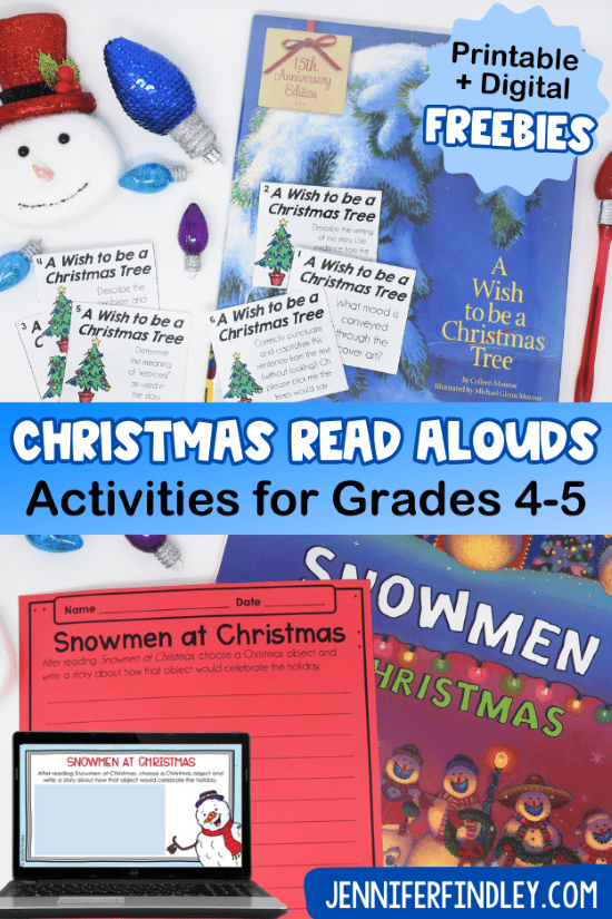 Christmas read alouds and picture books ideas for grades 4-5! Grab free printables and digital reading activities to go with each read aloud!