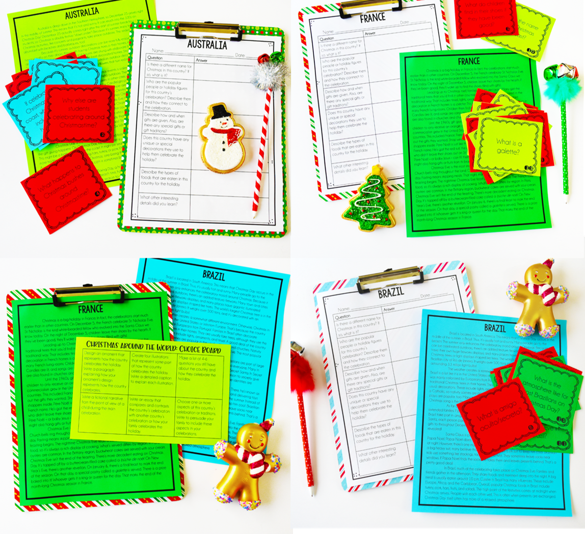 Christmas themed reading activities engage my students and keep them reading and learning during the month of December. This Christmas Around the World resource is perfect for 4th and 5th graders! Read more ideas for Christmas activities for upper elementary students on this post.