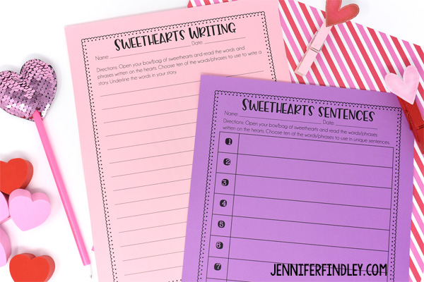 FREE Sweethearts writing printable and activity. Perfect for a Valentine's day literacy center or class party activity.