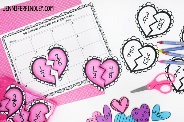 Free Valentine's Day Math Center for Equivalent Fractions