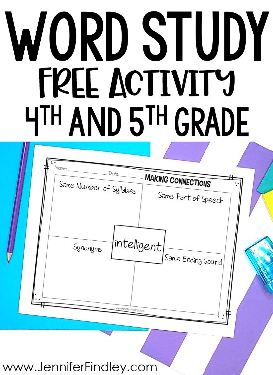 FREE Word Study Activity for Upper Elementary! Read this post to learn about a word study activity that is perfect for 4th and 5th graders. Free printable to have your students complete the activity also included!