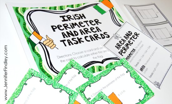 FREE St. Patrick's Day math task cards for area and perimeter!