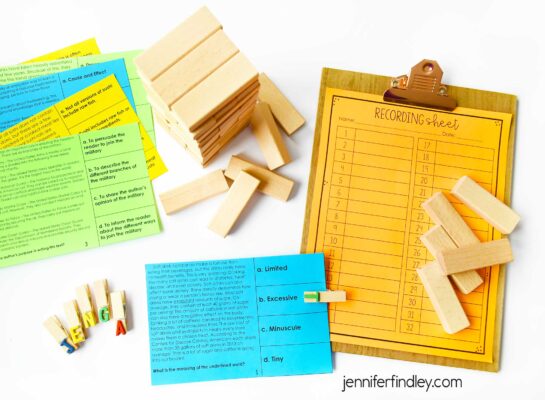 Engage students with fun test prep using Jenga games! This post shares how to use Jenga with any content or skills you are reviewing. FREE Jenga Test Pep directions printable included!