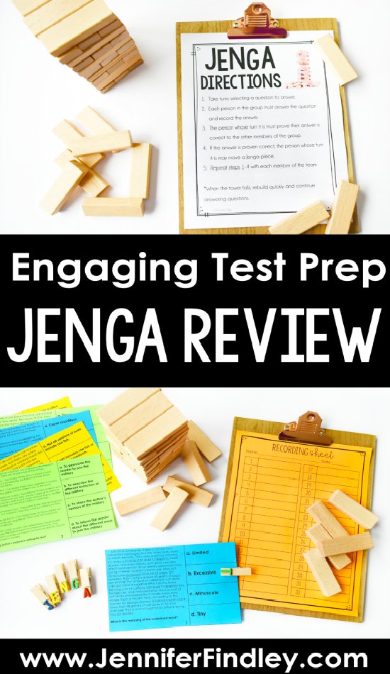 Engage students with fun test prep using Jenga games! This post shares how to use Jenga with any content or skills you are reviewing. FREE Jenga Test Pep directions printable included!