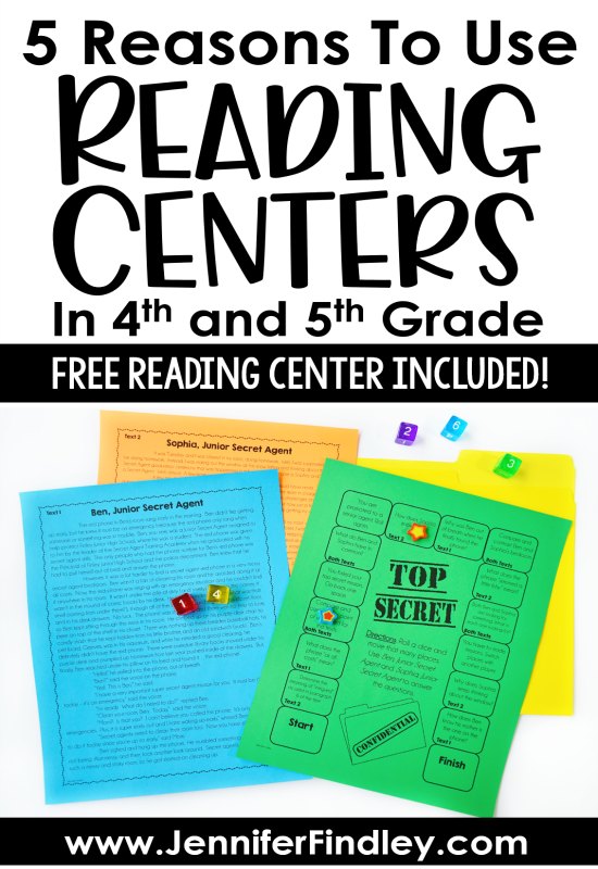 Reading centers are a perfect way to engage, motivate, and challenge your upper elementary students. Read this post for five reasons why. Also, grab a free reading center for 4th and 5th grades!
