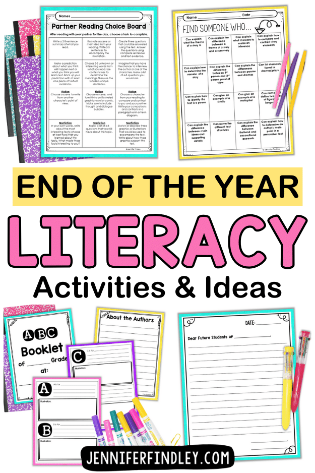 End of year activities and ideas for literacy! This post shares end of the year literacy activities and ideas to keep your 4th and 5th graders engaged up until the last day.