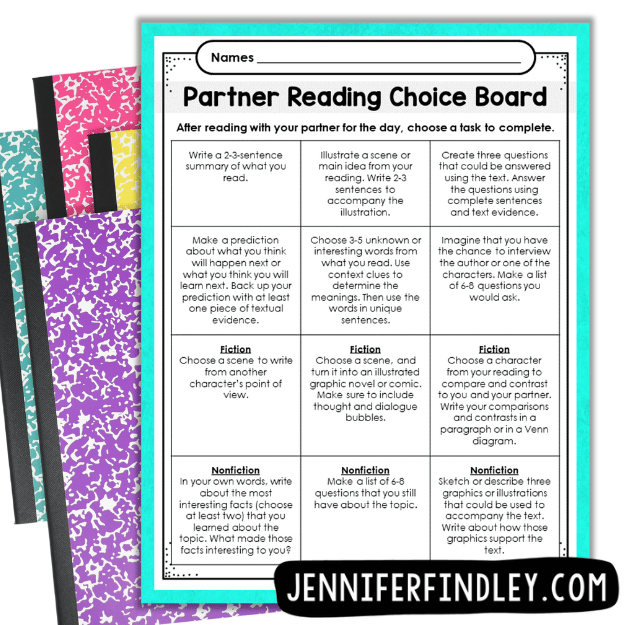 Partner reading is one of my go-to end of the year literacy activities. Grab a free partner reading choice board and read more end of the year literacy ideas on this post.
