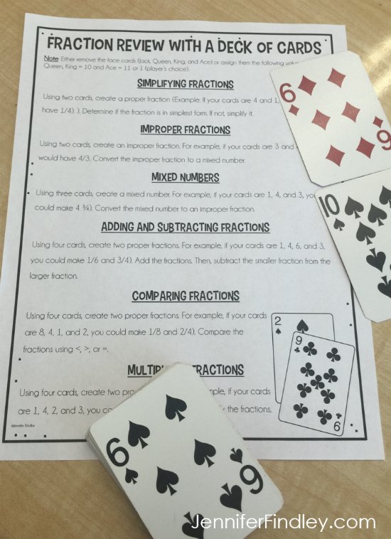 FREE fraction review activities to complete with a deck of cards.