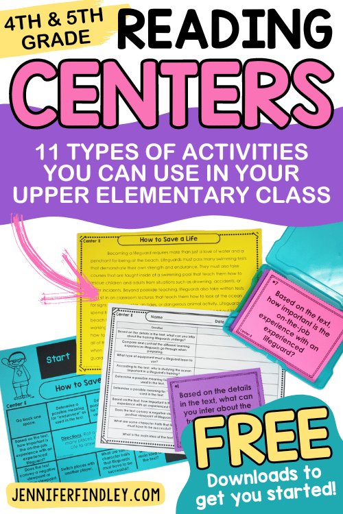 This post shares 10 reading center ideas for upper elementary students that are rigorous and engaging. Several freebies on this post.