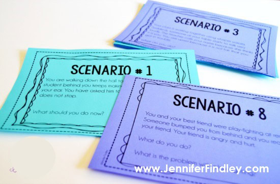 These classroom scenarios are perfect to get your students talking about how to handle situations that arise in the classroom. Click through to more about these and nine other tips for classroom management in upper elementary on this blog post.